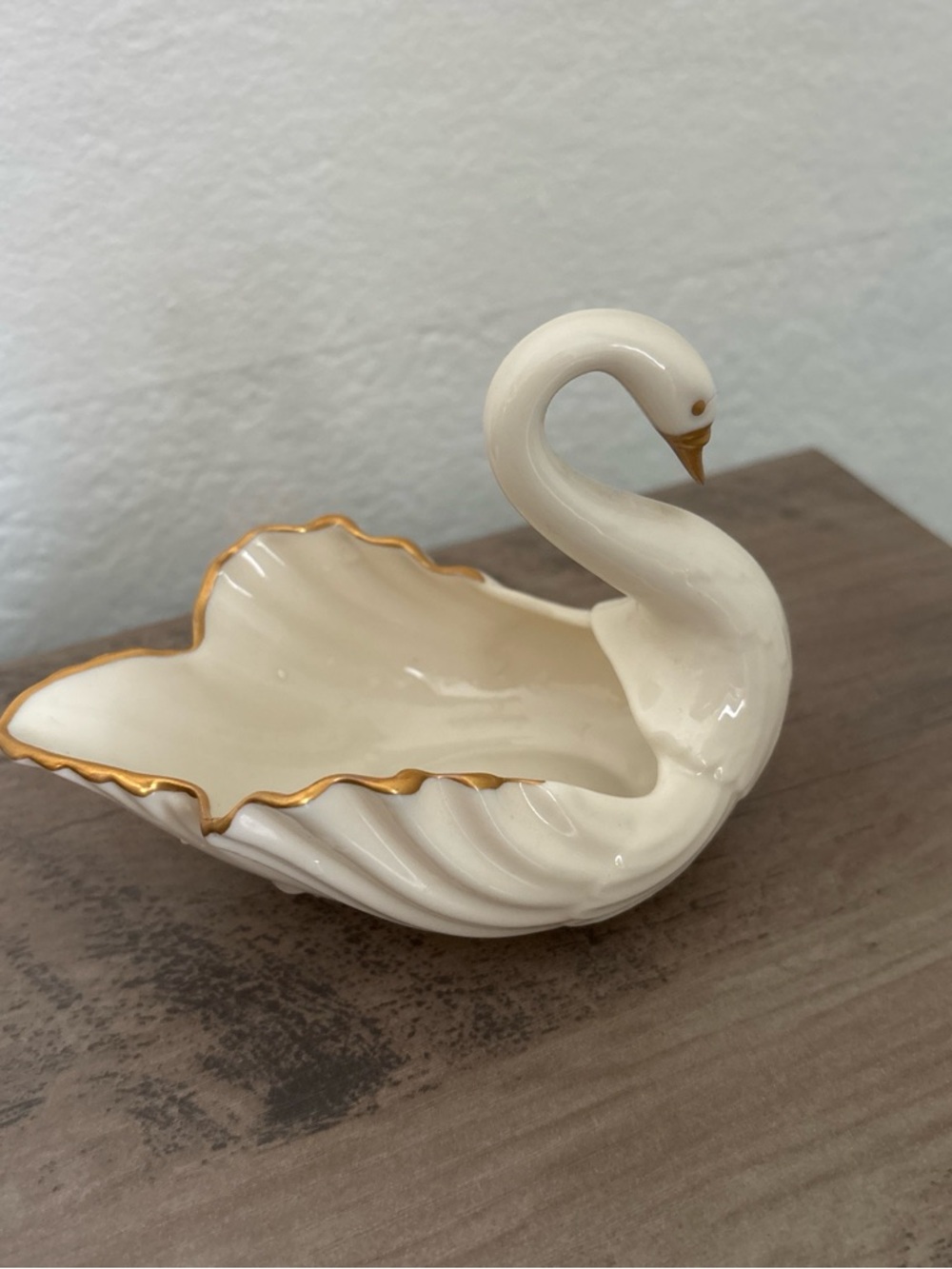 Lenox Ivory Ceramic Swan Dish with Gold Trim